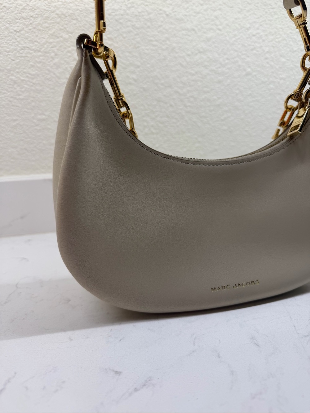 Gold-Chain Taupe Hobo Shoulder Bag - Picture 7 of 11